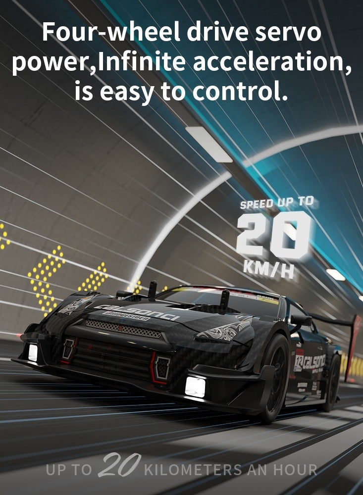 سيارة درفت راديو كنترول 1:18 مع دفع رباعي 4WD، بتردد 2.4GHz، سرعة عالية تصل إلى 20 كم/س، سيارة رياضية للسباقات مع أضواء LED وعجلات للسباق والدرفت - Image 3